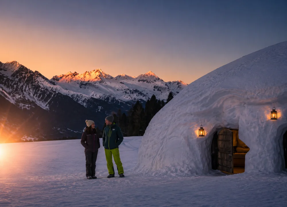 Notte romantica in igloo per due con cena e benessere sulla neve con ciaspolata e sauna