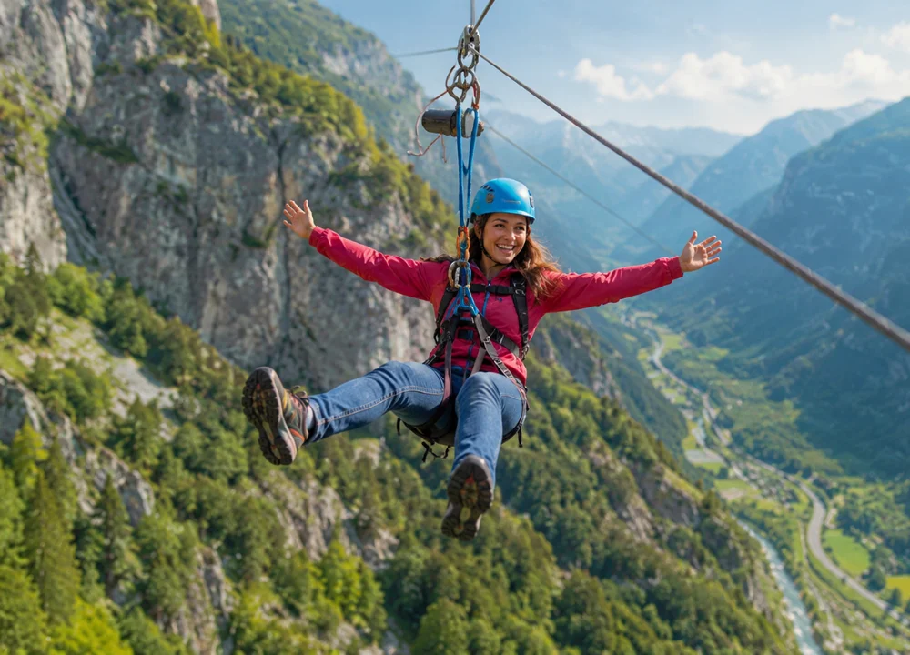 Via ferrata sospesa sulle Alpi svizzere tra zipline e ponti nel vuoto